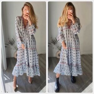 Zara Striped Tiered Maxi Dres L